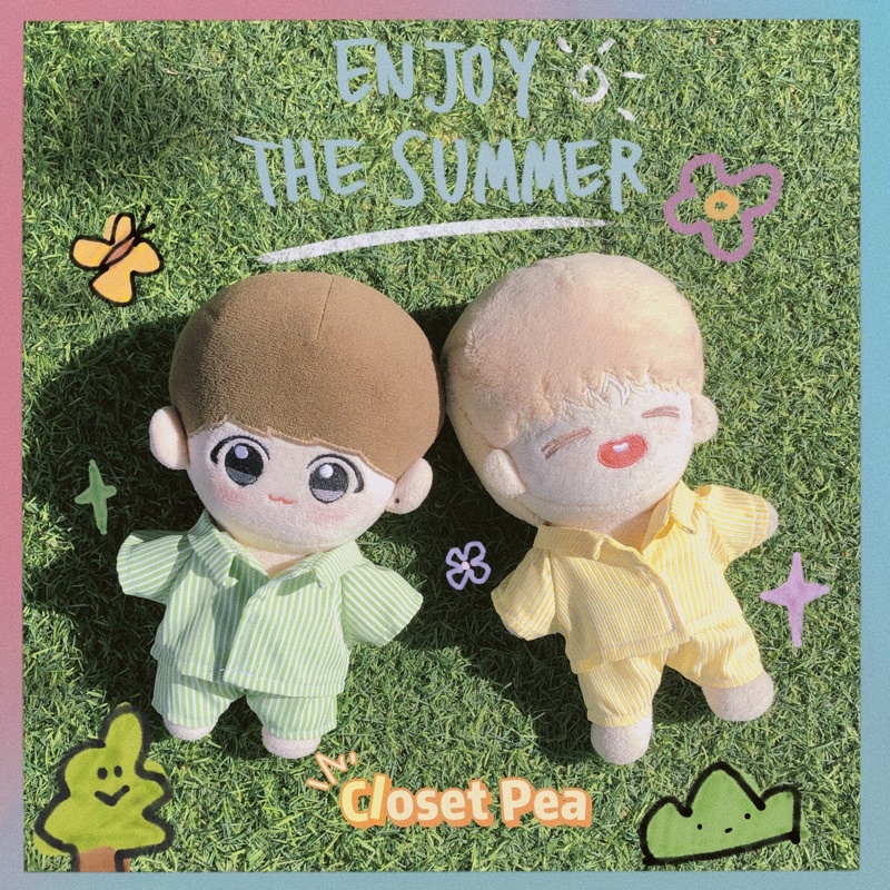 Bộ đồ ngủ sọc vàng gà con cho doll 15cm 20cm
