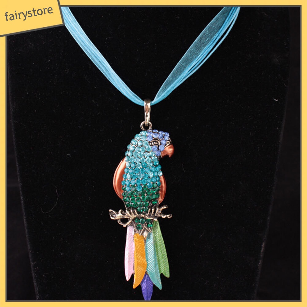 Dây chuyền ruy băng hình chim vẹt đa sắc phong cách Bohemia