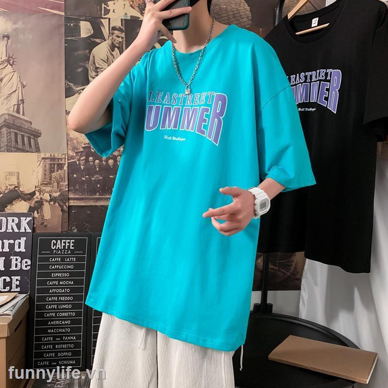 2021Lake blue hiphop fried street short-sleeved t-shirt male Korean version of the trend loose oversize compassionate ins tide brand body