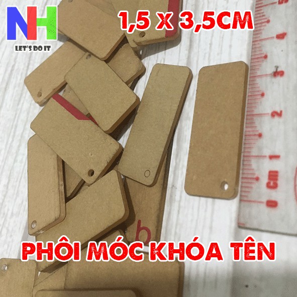 Phôi móc khóa mica - 20 cặp phôi móc khóa tên chữ nhật 1,5x3,5cm
