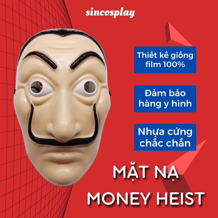 Mặt nạ Money Heist cosplay Halloween giống phim 100%, chất liệu nhựa cứng chắc chắn