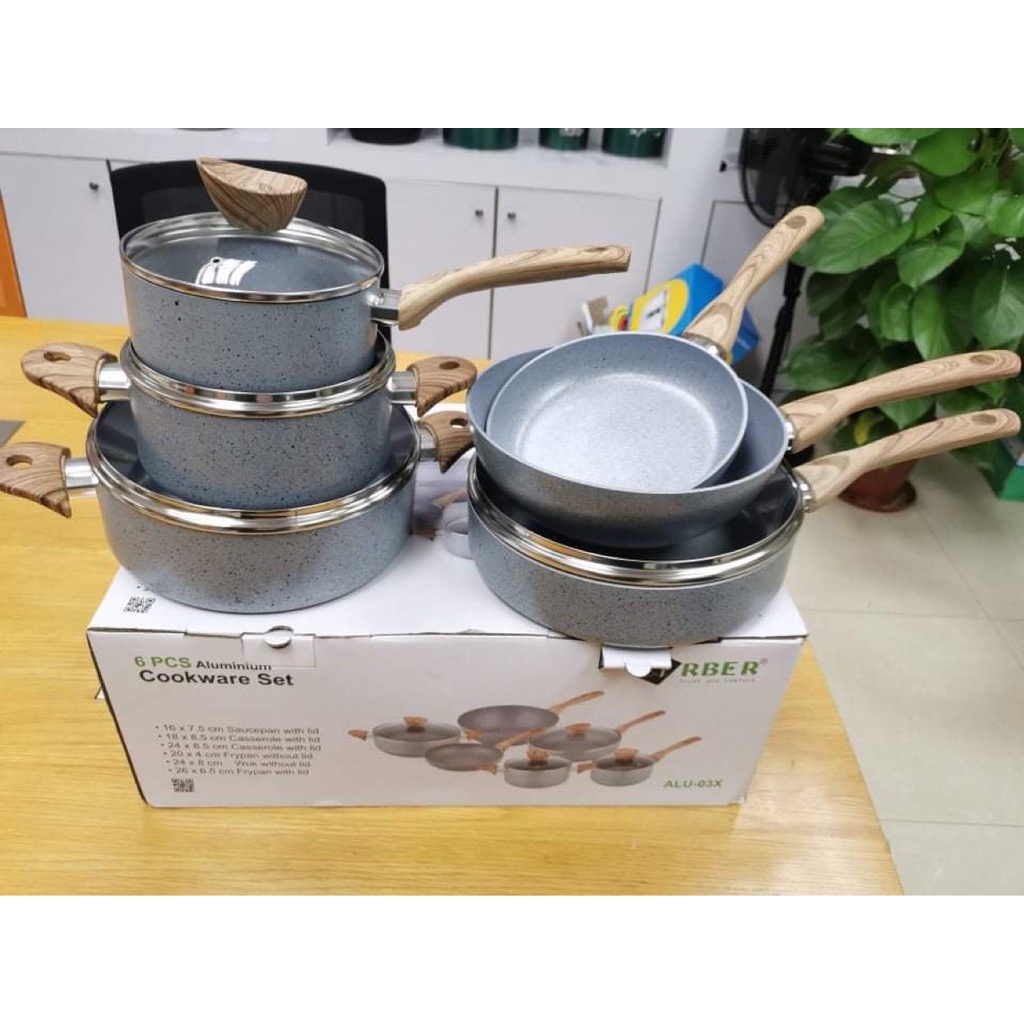 Bộ nồi nhôm đúc đáy từ 6 chiếc cao cấp ARBER Aluminium ALU03X hàng chính hãng bảo hành 12 tháng