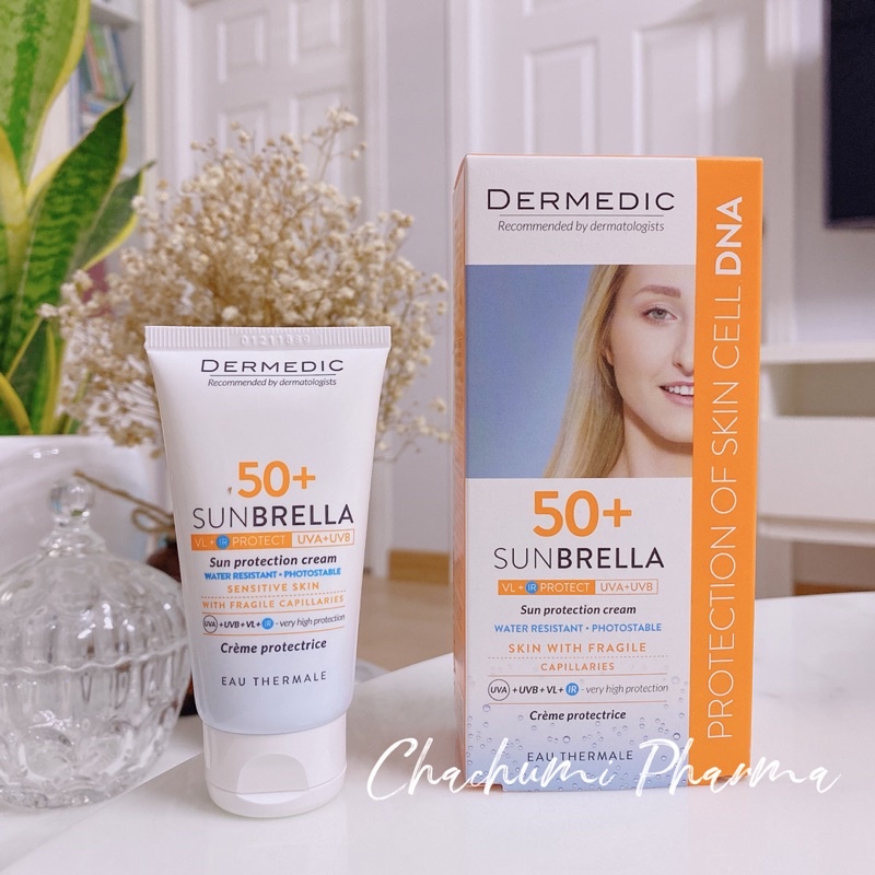 kem chống nắng cho da nhạy cảm, mẩn đỏ giãn mao mạch Dermed sunbrella spf50+ sun protection with fragile capillaries