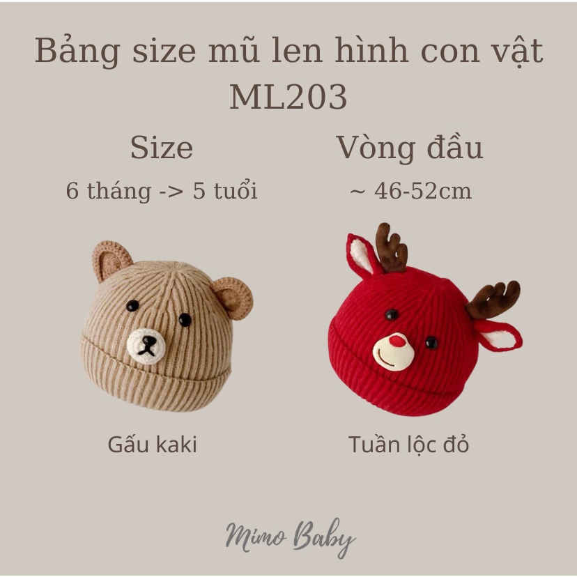 Mũ nón len beanie cho bé đan hình con vật dễ thương ML203 Mimo Baby