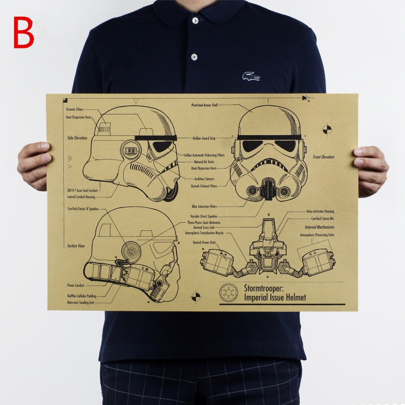 Áp phích giấy Kraft hình mặt nạ chiến binh trong phim Star Wars