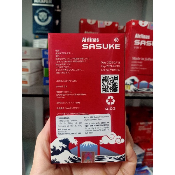 Bao Cao Su SASUKE 003 Nhật chuẩn chính hãng. Gân gai,Siêu mỏng,kéo dài thời gian