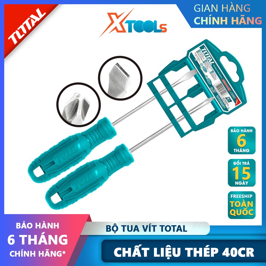 Bộ tuốc nơ vít dẹp và bake 2 chi tiết TOTAL THTDC250201 | dùng để siết chặt hoặc gỡ bỏ ốc vít [CHÍNH HÃNG] [XTOOLs]