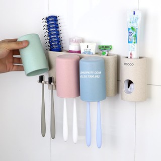 Giá Treo Bàn Chải, Kem Đánh Răng 3 Cốc Kèm Dụng Cụ Nặn Kem Tự Động Ecoco 1615