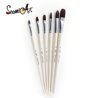 Set 6 Cọ Vẽ SeamiArt Tranh Sơn Dầu / Màu Nước Cán Gỗ Đầu Tròn