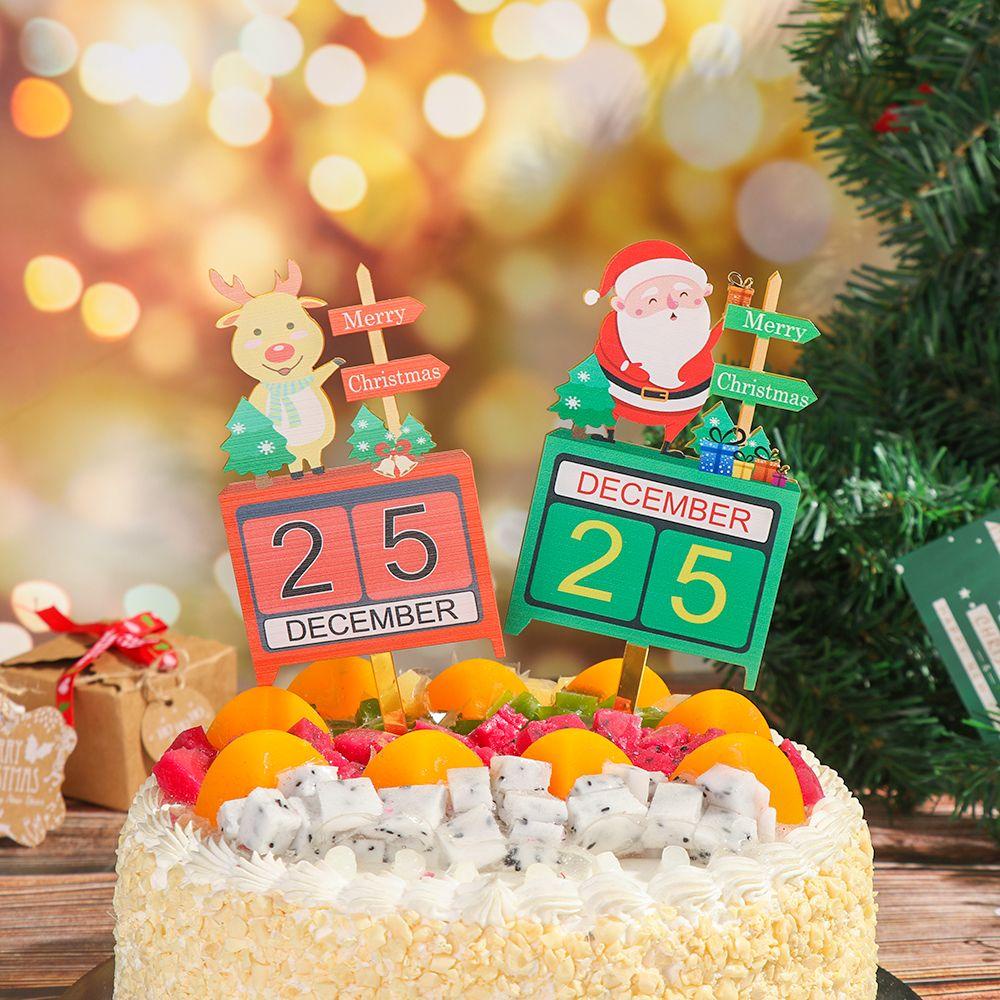 YNATURAL Topper Trang Trí Bánh Kem Hình Ông Già Nô En Có Đính Kim Tuyến Theo Phong Cách Giáng Sinh Mới