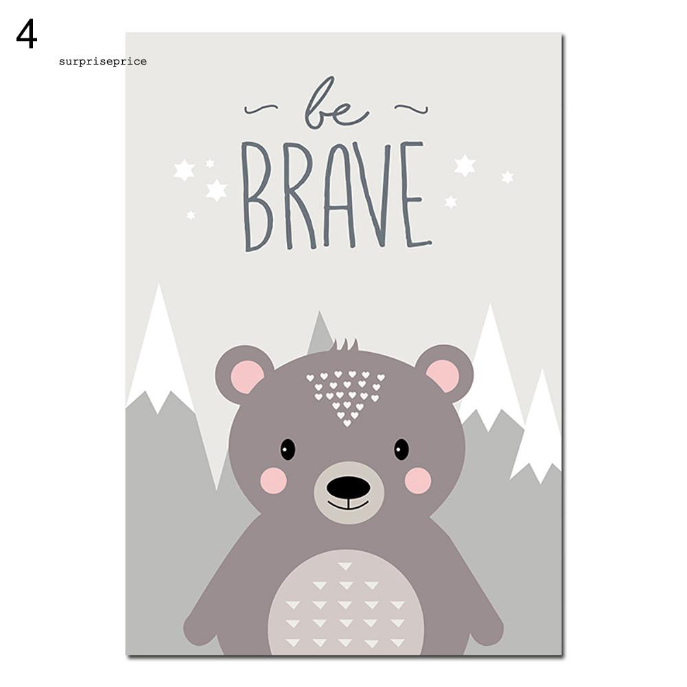 Tranh treo tường trang trí không khung bằng vải canvas họa tiết hoạt hình chú cáo/chim cú/hươu đáng yêu