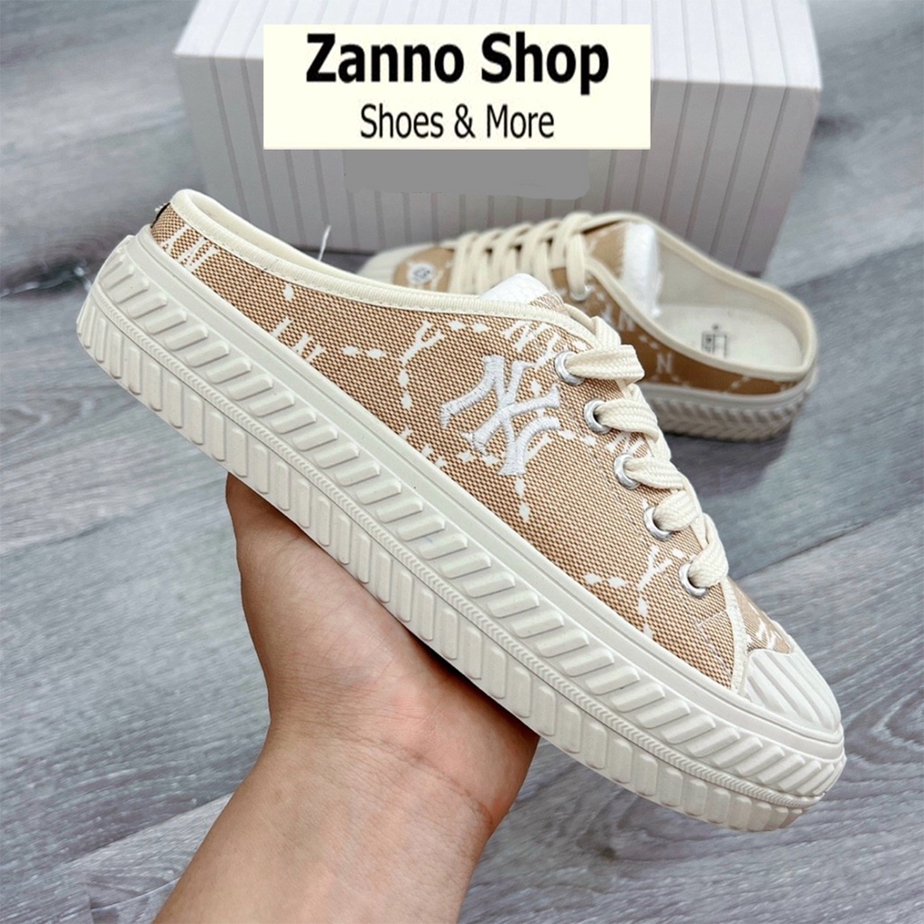 Giày Sục Đạp Gót Nữ Thêu Chữ N HOT 2023 Đế Cao 3.5cm Zanno, Form Cực Ôm Chân