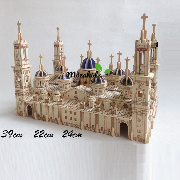 Đồ chơi lắp ráp gỗ 3D Mô hình tháp Pilar Basilica - Tặng kèm đèn LED USB trang trí