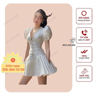 Đầm dự tiệc trắng cổ V đuôi bèo xếp li Tata Dress