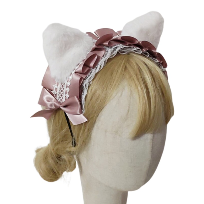 Băng Đô Nơ Tai Mèo Phối Ren Phong Cách Lolita Đáng Yêu