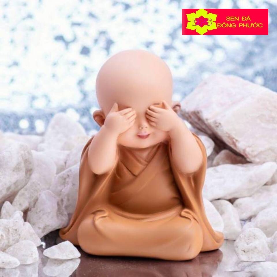 -Bộ 3 Tượng Tam Không- Tượng chú tiểu áo lam chất liệu Composite 8cm- Phụ kiện trang trí - Sen Đá Xương rồng