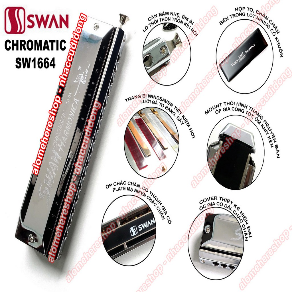 Kèn harmonica chromatic Swan SW1664 16 lỗ