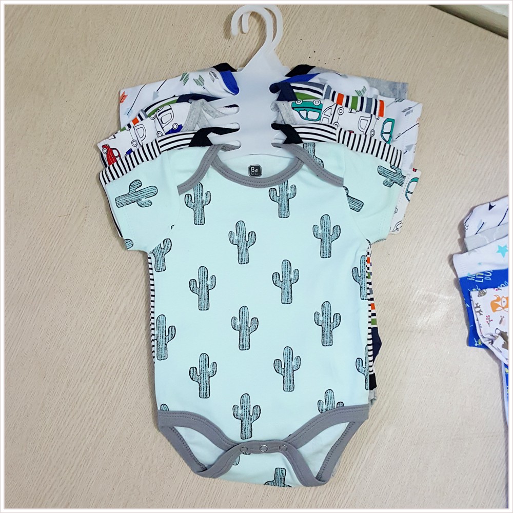 Bộ bodysuit cộc tay cotton in hình dễ thương cho bé trai bé gái từ 3 đến 8 kg