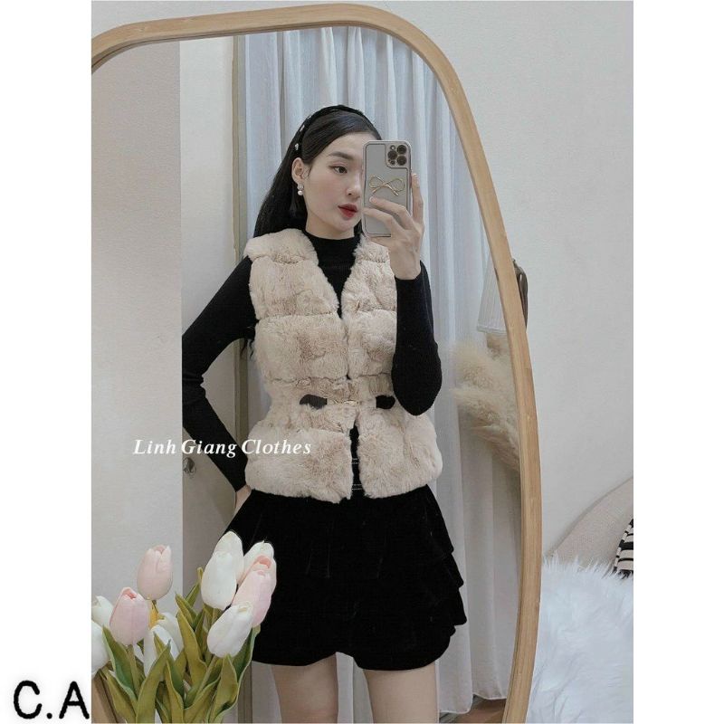Áo khoác gile lông thu đông phong cách ulzzang Hàn Quốc