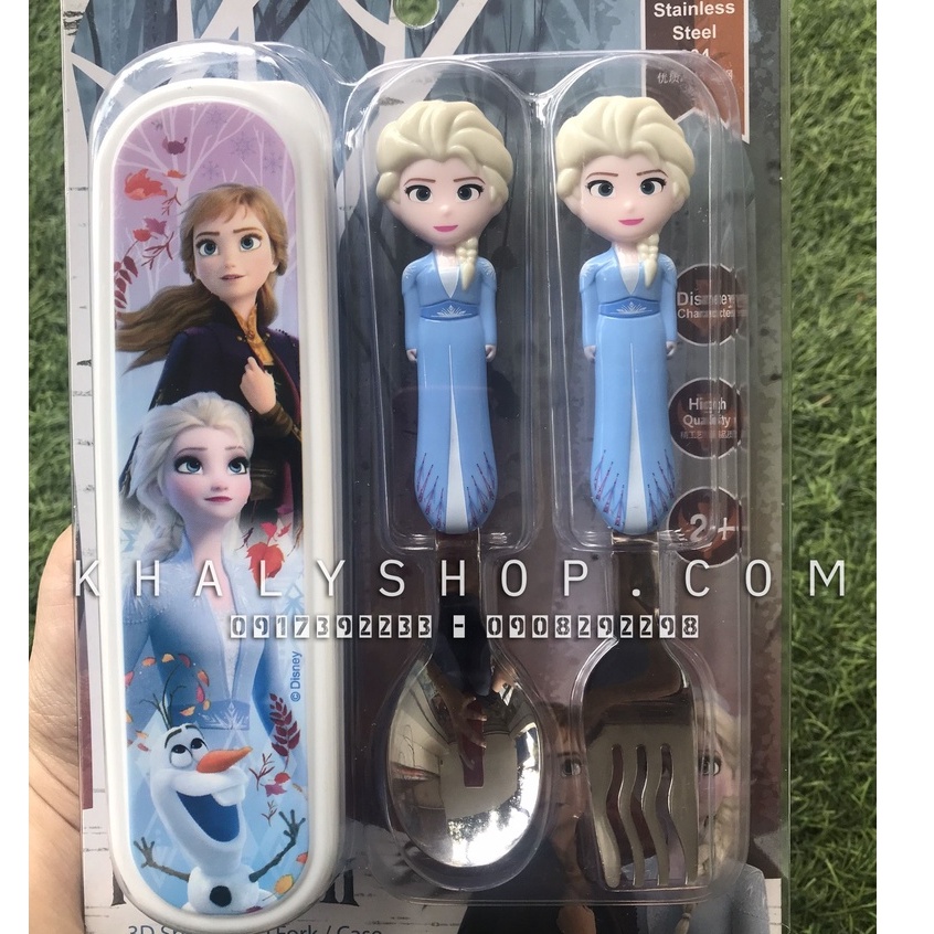 Set muỗng nĩa kèm hộp cho Bé, hoạt tiết 3D nhựa Melamine Disney siêu xinh