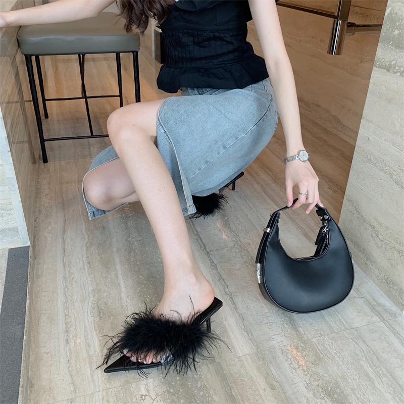 Dép Cao Gót Đính Lông Vũ Phong Cách Pháp Thời Trang Mùa Hè Hàng Mới Dành Cho Bạn Nữ 2022