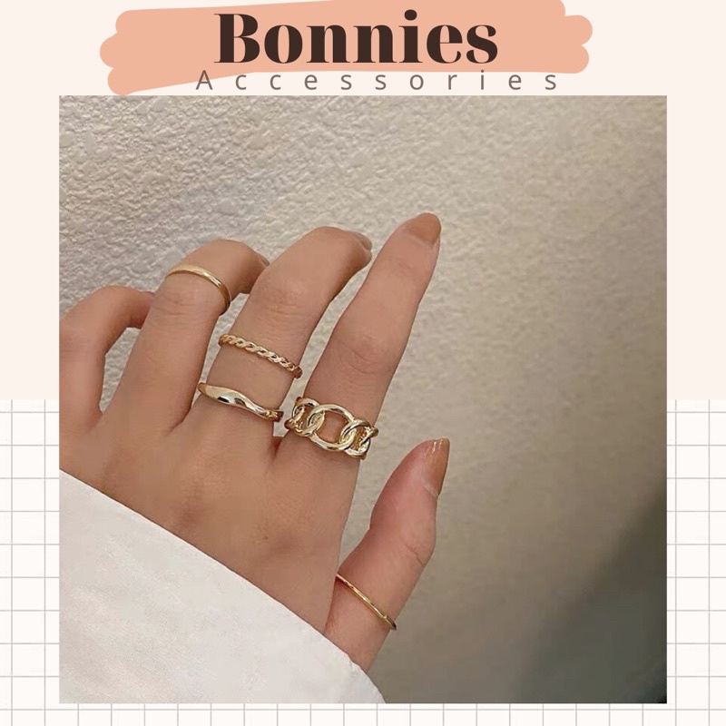 Set nhẫn nữ 5 chiếc, nhẫn thời trang hình dây xích Ulzzang Style  - Phụ Kiện Xinh Bonnies Accessories