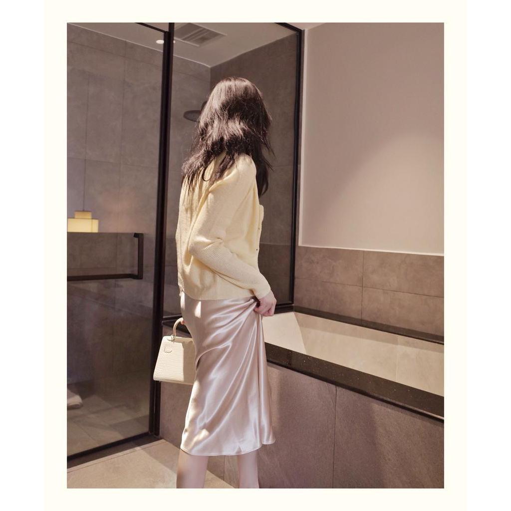 Chân Váy Satin Trơn Lưng Cao Dáng Chữ A Thời Trang Sành Điệu 61494