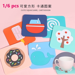 1 / 6 miếng lót ly bằng silicon hình hoạt họa đáng yêu