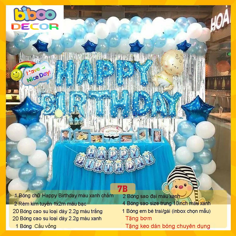 Combo set bóng bay trang trí sinh nhật, trang trí thôi nôi, trang trí đầy tháng bé trai bé gái - BiBoo Decor 7B