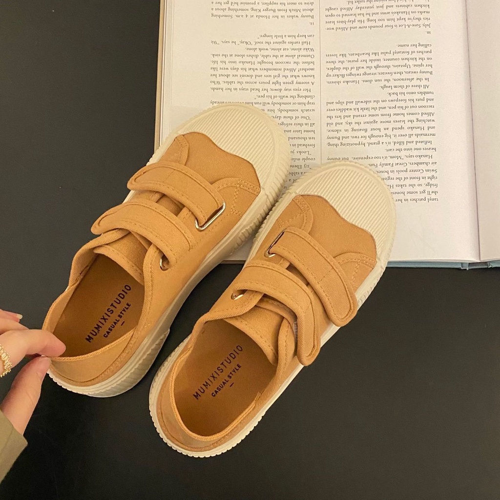 Giày Thể Thao Canvas Quai Dán Thiết Kế Mới Đơn Giản Thời Trang Dành Cho Nữ