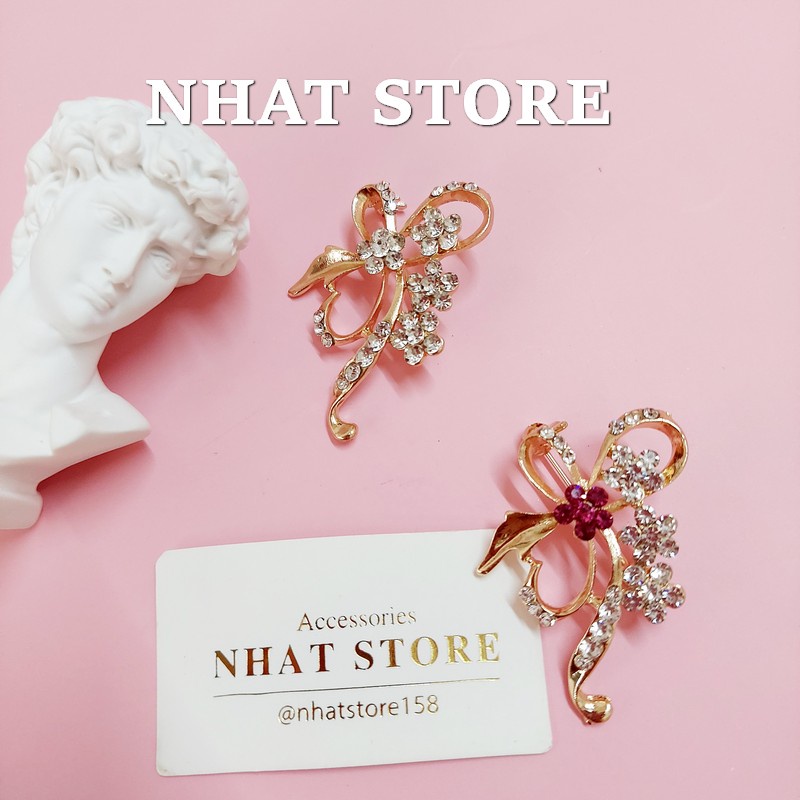 Ghim cài áo vets nữ đính đá, cài áo nữ hình nơ Nhat Store