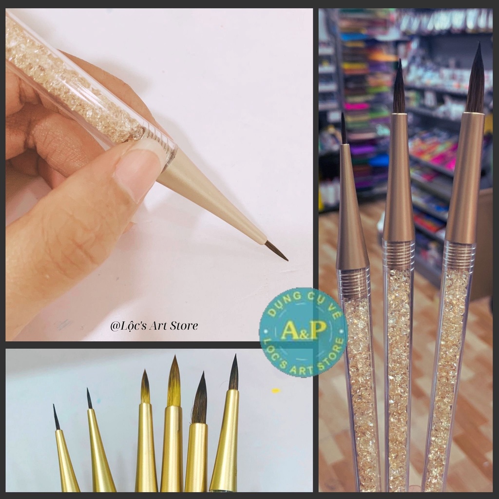 [Lộc's Art Store] Cọ Nhọn Kim Cương Lông Hỗn Hợp Thân nhựa trong