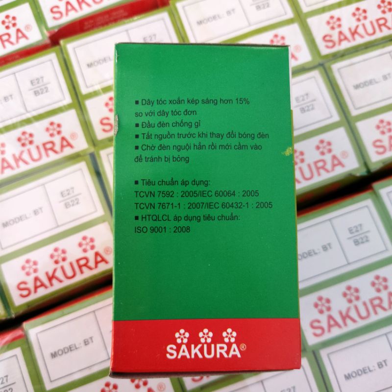 Bóng đèn sợi đốt, ánh sáng vàng Sakura đuôi đèn E27, dùng cho đèn học, sưởi ấm, đủ công suất, 25w, 40w, 60w, 100w, 200w