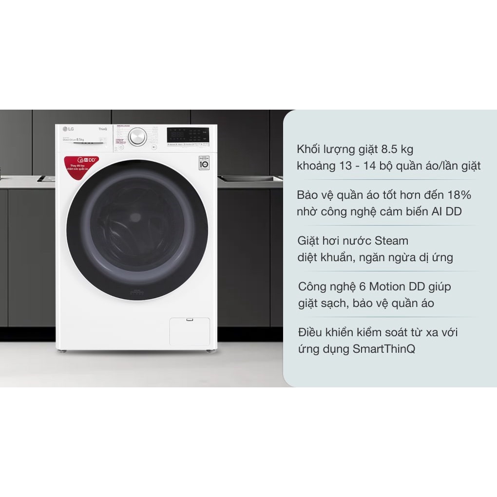 Máy giặt LG Inverter 8.5 kg FV1408S4W 2020 - Điện Máy Kho Rẻ