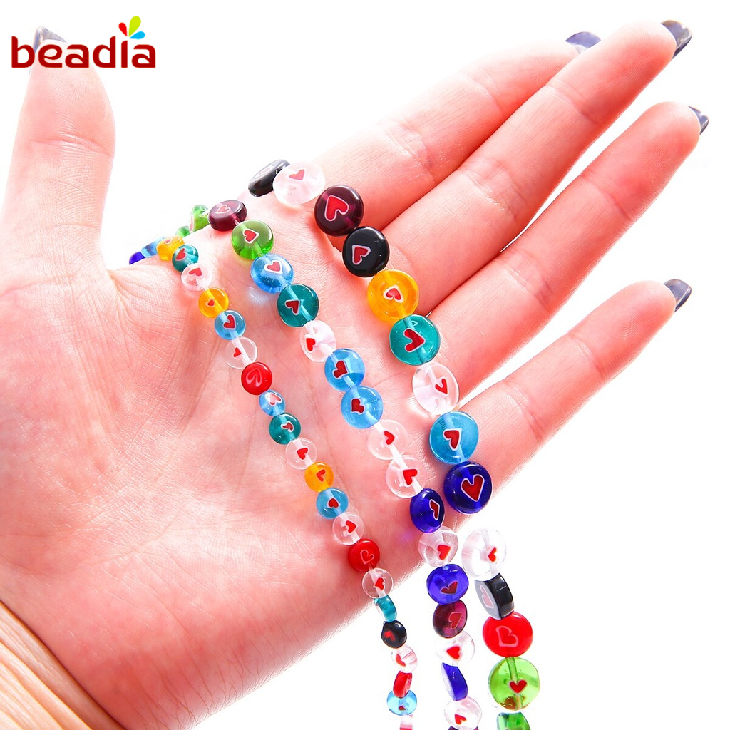 Hạt xỏ lỗ Beadia hình trái tim trong suốt màu sắc hỗn hợp 1mm đường kính 6-10MM dùng làm trang sức DIY