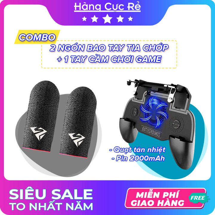 Combo 2 Ngón Bao tay sợi Carbon Tia Chóp Version HOT + 1 Tay cầm chơi game quạt tản nhiệt 2000mAr - Shop Hàng Cực Rẻ