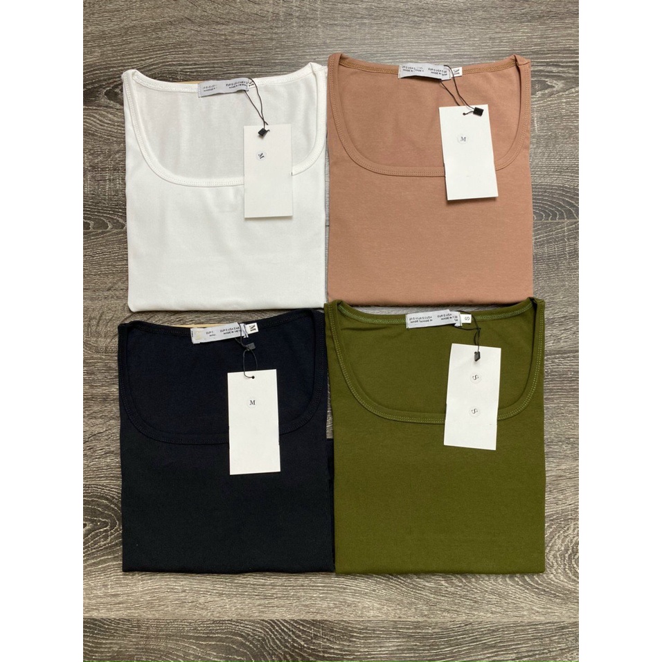 Áo Thun Nữ Ngắn Tay Minchi Cổ Vuông Cotton Borip Co Giãn Đơn Giản Basic Trẻ Trung Năng Động