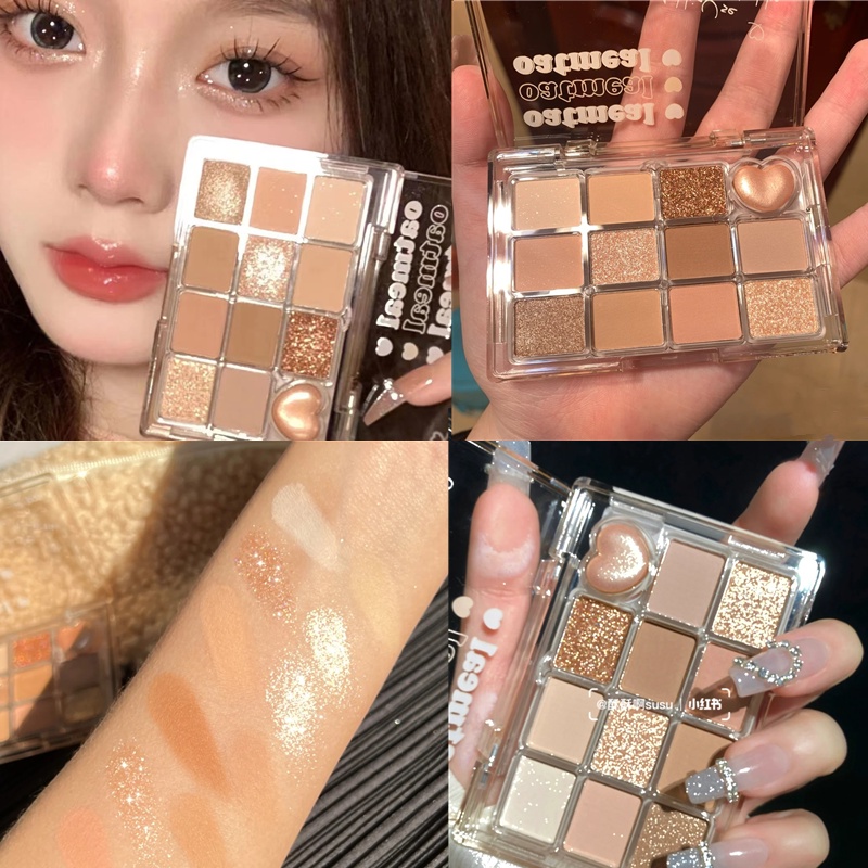 Bảng Phấn Mắt Callcall Ling 12 Màu Sắc Tông Lì/Hiệu Ứng Ngọc Trai Lấp Lánh Chống Thấm Nước Chống Nhòe