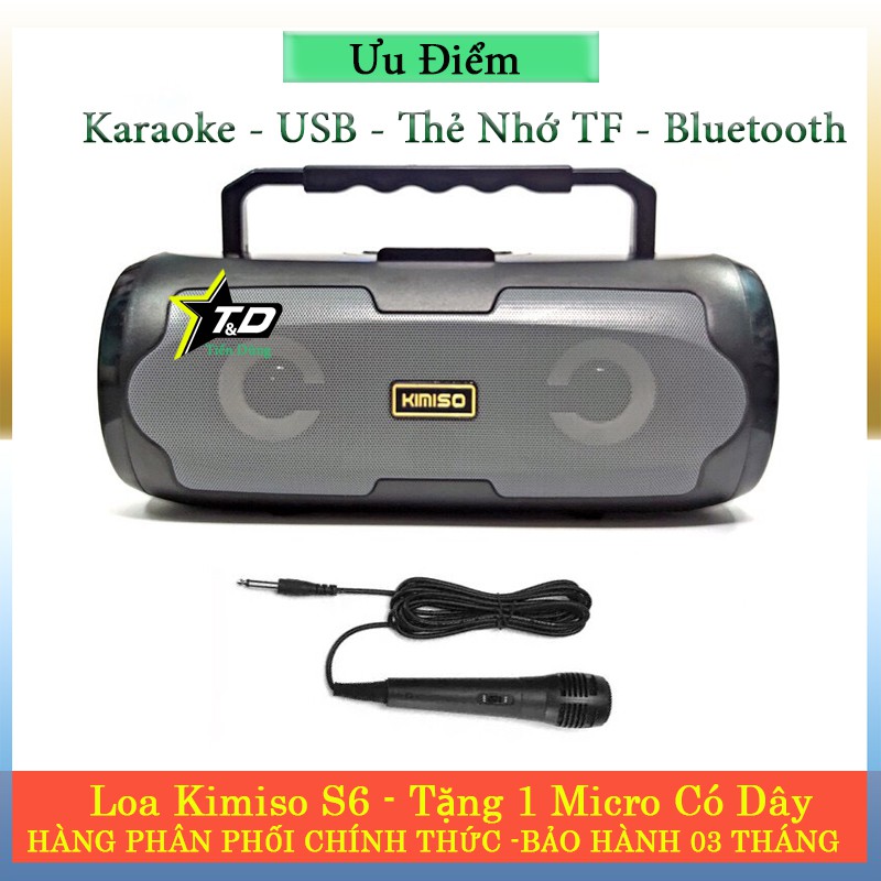 Loa Bluetooth kimiso S6 tặng kèm 1 mic có dây - Loa s6 hỗ trợ đài FM USB thẻ nhớ