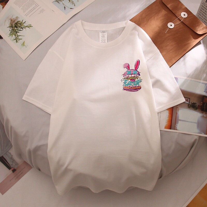 Áo phông nữ , áo thun tay lỡ  form rộng chất cotton siêu mềm mịn thấm hút mồ hôi in hình thỏ C CK_1k