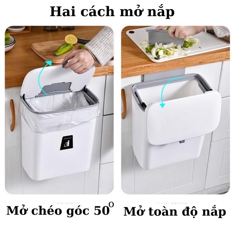 Thùng rác treo tủ bếp có nắp đậy thùng rác dán tường nhà vệ sinh dung tích 9 lít