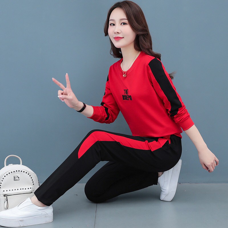 Bộ quần áo thu đông nữ 40-58kg mẫu "THE IN". Chất vải ấm á, co dãn. V13