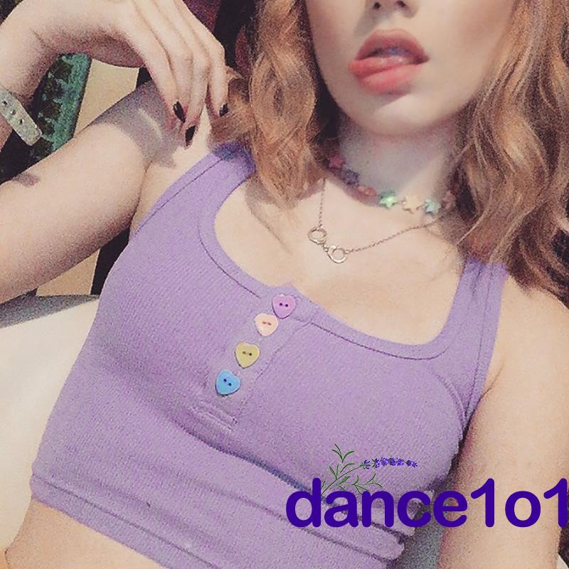 Áo Sát Nách Phối Nút Thiết Kế Đơn Giản Cho Nữ