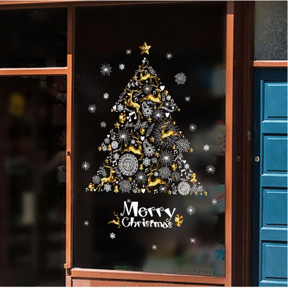 Decal trang trí Noel - Cây Thông Trắng Vàng đăng cấp tinh tế