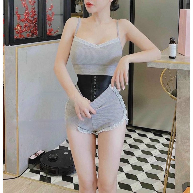 Sét bộ ngủ quần ren PC & áo 2 dây cổ tim croptop👯 | BigBuy360 - bigbuy360.vn