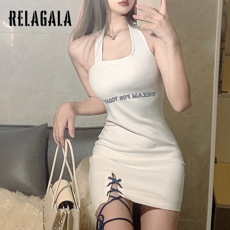 Đầm Ôm Hai Dây Xẻ Tà Lưng Cao Màu Trơn Thời Trang Cho Nữ