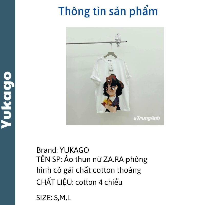 Áo phông thun nữ ZA.RA phông hình cô gái chất cotton 4 chiều thoáng mát YUKAGO | BigBuy360 - bigbuy360.vn