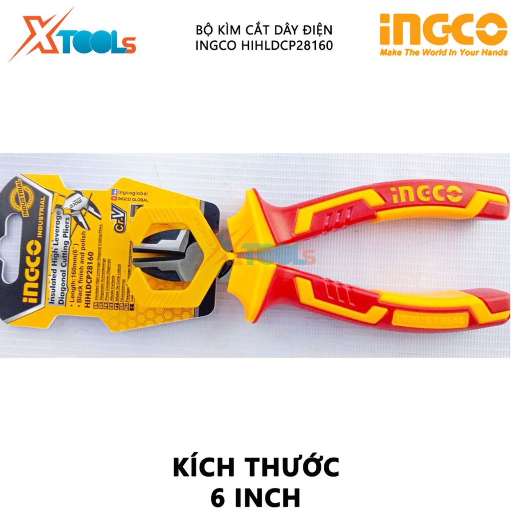 Kìm cắt cách điện INGCO HIHLDCP28160 | kềm cách điện Chiều dài kìm 6&quot; (160mm) Tay cầm cách điện lên đến 1000V cắt, kẹp,