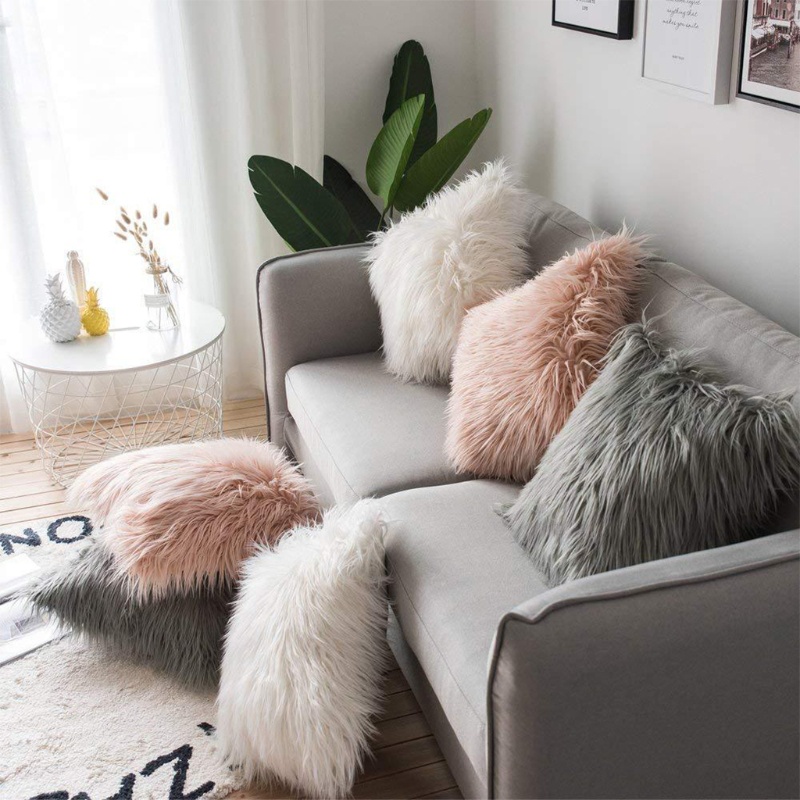 Vỏ gối sofa vải lông mềm trang trí cho gia đình