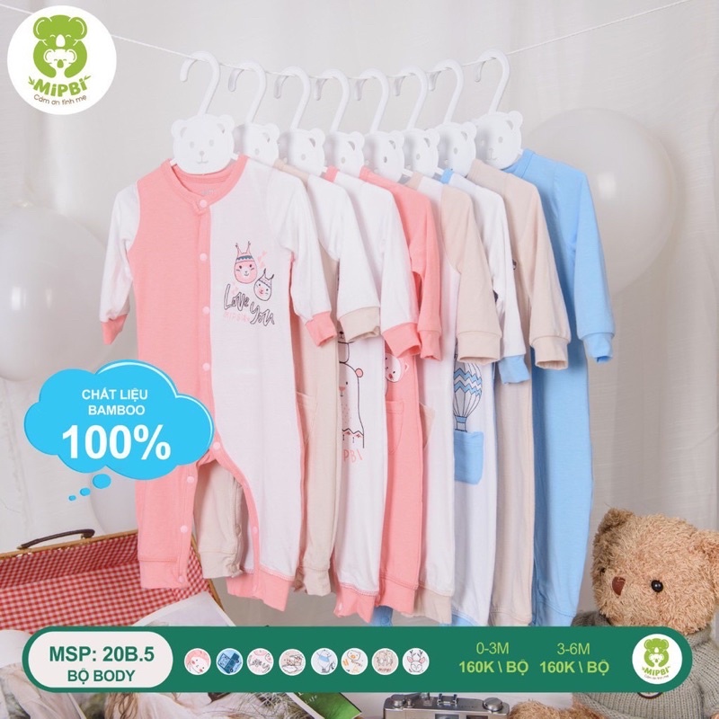 Body dài tay sơ sinh Mipbi vải sợi tre cao cấp siêu mềm mát cho bé trai bé gái